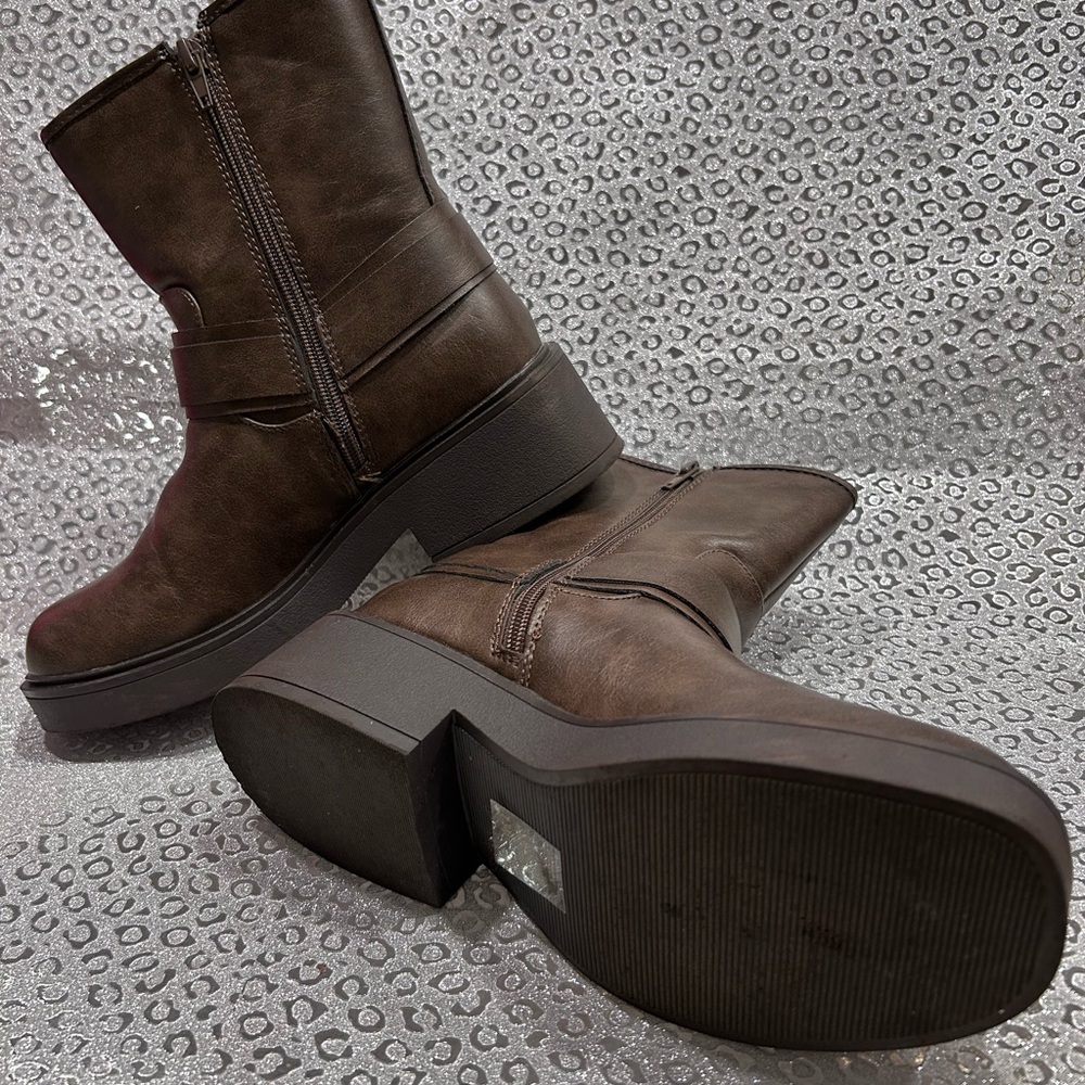 Jellypop Brown Ankle Booties with Distressed Leather